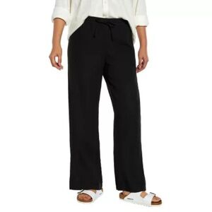 NWT GAP Black Linen Pull On Pants Women's Size XL Wide Leg Drawstring Coastal